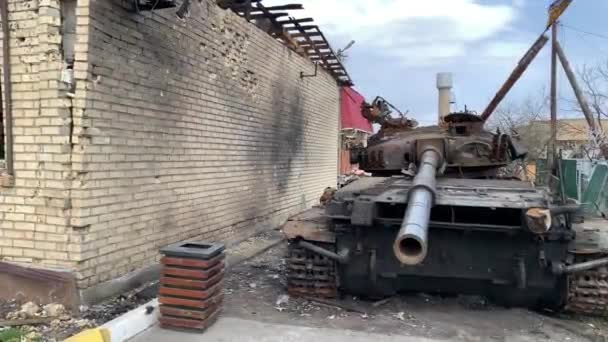 Hostomel Kyiv Ukraine 2022 Russian Occupiers Destroyed Shops City Hostomel — Vídeos de Stock