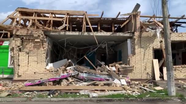 Hostomel Kyiv Ukraine 2022 Ρώσοι Κατακτητές Κατέστρεψαν Καταστήματα Στην Πόλη — Αρχείο Βίντεο