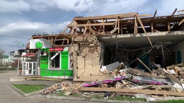 Hostomel Kiev Ucrânia 2022 Ocupantes Russos Destruíram Lojas Cidade Hostomel — Vídeo de Stock