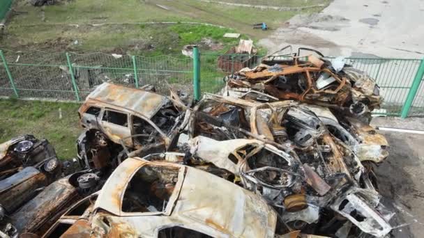 Irpin Kiyv Region Ukraine 2022 Burned Cars Result Russian Military — Stockvideo