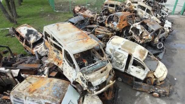 Irpin Kiyv Region Ukraine 2022 Burned Cars Result Russian Military — 图库视频影像