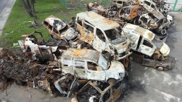 Irpin Kiyv Region Ukraine 2022 Burned Cars Result Russian Military — Wideo stockowe