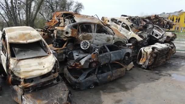 Irpin Kiyv Region Ukraine 2022 Burned Cars Result Russian Military — Stock video