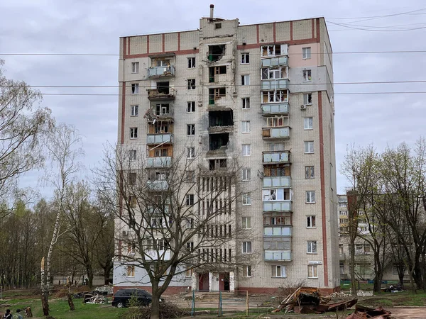 Chernihiv Ukraine 2022 Russian Occupants Destroyed Private Houses City Chernihiv — Fotografia de Stock