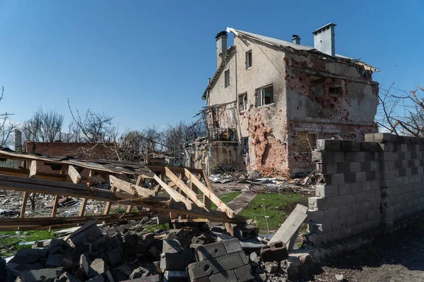 Chernihiv Ukraine 2022 Russian Occupants Destroyed Private Houses City Chernihiv 免版税图库图片