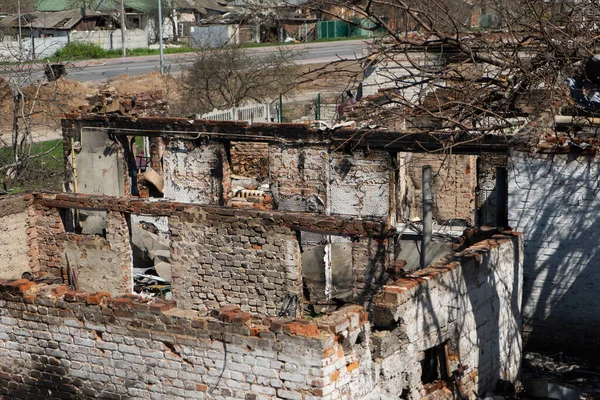 Chernihiv Ukraine 2022 Russian Occupants Destroyed Private Houses City Chernihiv Стоковое Фото