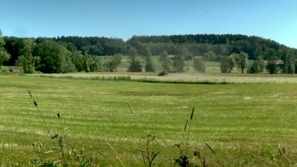 Tractor Cultivates Grass Large Field — 图库视频影像