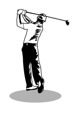 Golf oyuncusu silueti vektör çizimi. oyun ve web için profesyonel spor grafik tasarımı.