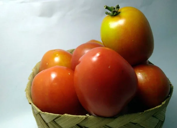 Fresh Tomatoes Basket White Background — Stock Photo, Image