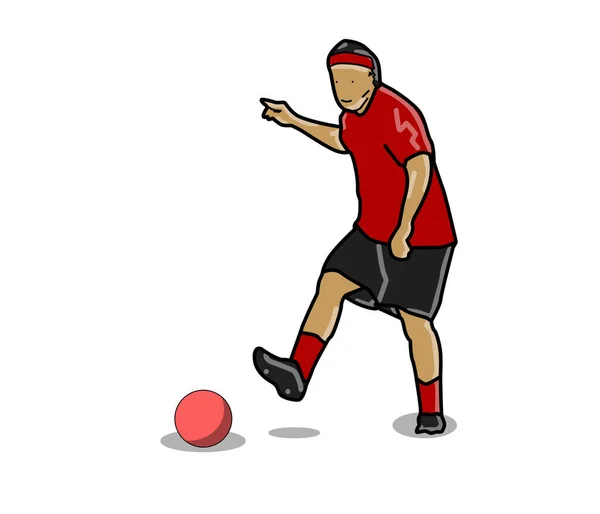 Beyzbol topu, kaleci ve kırmızı üniformalı futbolcular beyaz arka planda izole edilmiş. el çizimi resimleme.