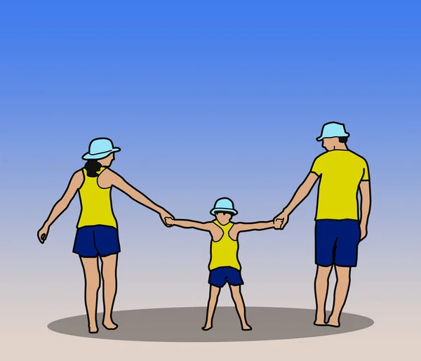 Aile, yaz, tatil, insanlar, seyahat, eğlence konsepti. resimleme