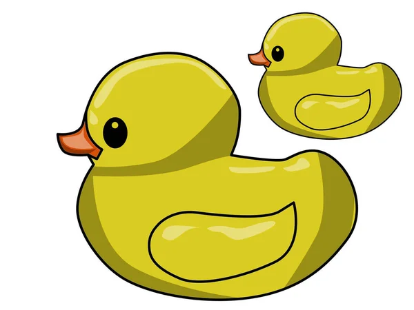illustration of a yellow duck with water drops and reflection