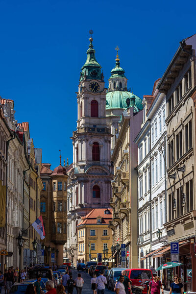 PRAGUE, CZECH REPUBLIC, 31 JULY 2020: famous medieval street in Mala Strana historical district
