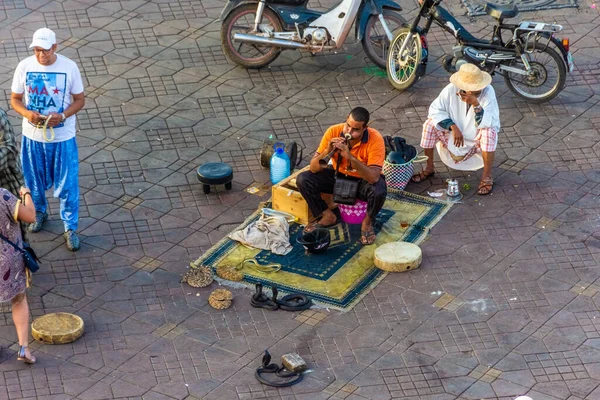Marrakech Morocco September 2018 Snakes Charmers Djemaa Fna Market Square — 스톡 사진