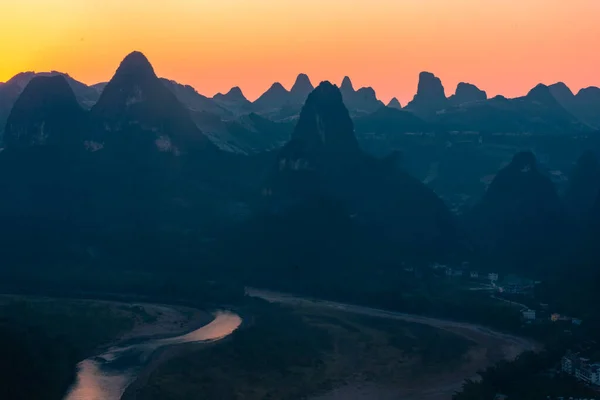 Incredibile Tramonto Sul Paesaggio Carsico Xingping Guilin Cina — Foto Stock
