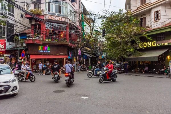 Hanoi Vietnam Janeiro 2020 Engarrafamento Muitas Motos Nas Estradas Centro — Fotografia de Stock