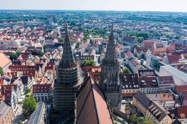 Katedralden Ulm şehir merkezinin hava manzarası, dünyanın en yüksek kilisesi, Almanya