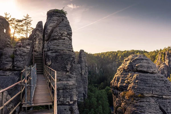 Bastei Bridge Sunset Saxon Switzerland National Park Germany — Stock Photo, Image