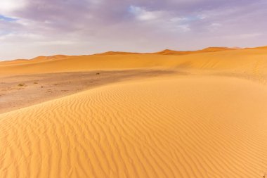 Sahra Çölü, Merzouga, Fas 'taki kumulların güzel manzarası.