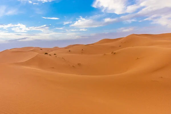 Bela Paisagem Das Dunas Deserto Saara Entardecer Merzouga Morocco — Fotografia de Stock