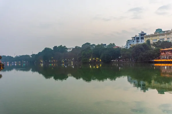 Hanoi Etnam Hazi Ran 2020 Akşam Karanlığında Hoan Kiem Gölü — Stok fotoğraf