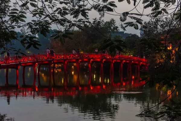 Hanoi Vietnam Január 2020 Hoan Kiem Vörös Hídja Avagy Helyreállított — Stock Fotó
