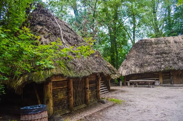 Starożytny Drewniany Dom Miejscowości Biskupin Polska — Zdjęcie stockowe