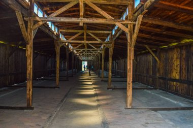 AUSCHWitz, POLAND, 16 HAZİRAN 2018: Birkenau bloğunun içi