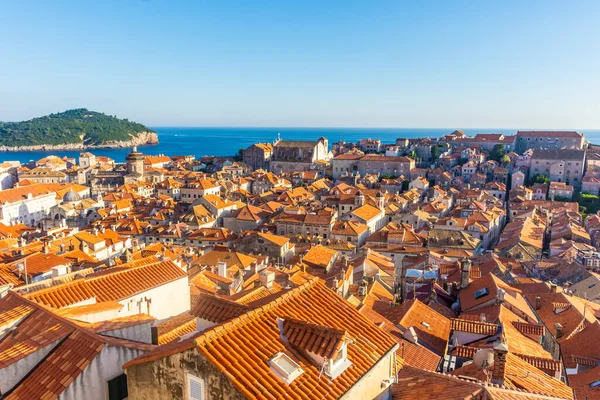 Hermoso Paisaje Aéreo Del Casco Antiguo Dubrovnik Atardecer Croacia — Foto de Stock