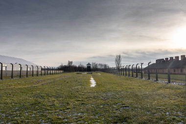 AUSCHWITZ BIRKENAU. POLAND, 9 HAZİRAN 2022: Devasa Auschwitz Birkenau İmha Kampı