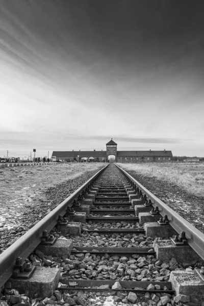 Auschwitz Birkenau Polen Januari 2022 Spoorlijn Leidt Naar Auschwitz Birkenau — Stockfoto