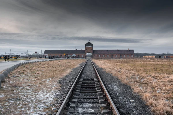 Auschwitz Birkenau Polonia Gennaio 2022 Ferrovia Che Conduce Nel Campo — Foto Stock
