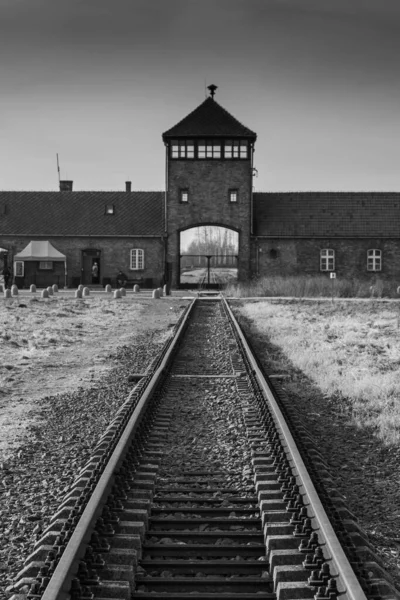 Auschwitz Birkenau Polska Stycznia 2022 Kolej Prowadząca Nazistowskiego Obozu Zagłady — Zdjęcie stockowe