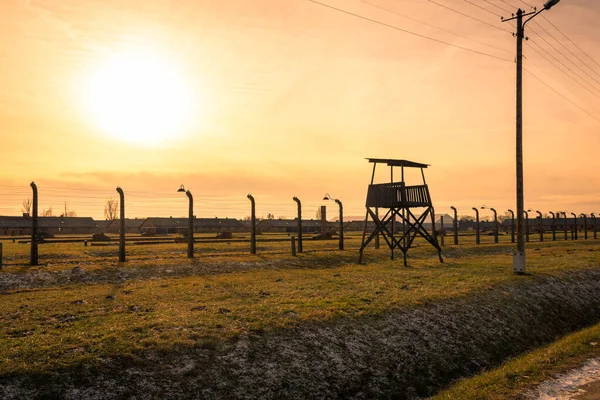 Auschwitz Birkenau Poland Hazi Ran 2022 Günbatımında Auschwitz Birkenau Nazi — Stok fotoğraf