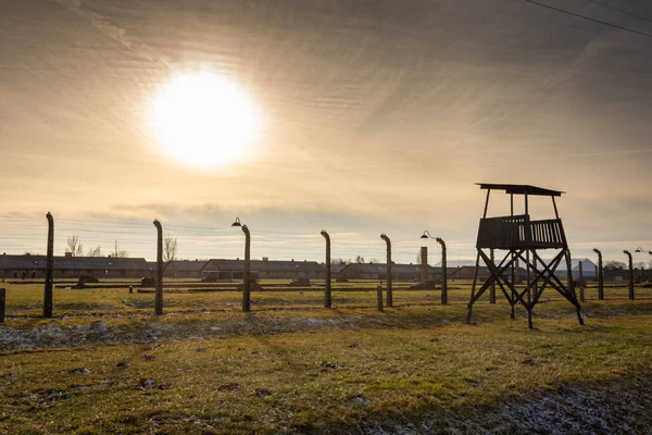 Auschwitz Birkenau Poland Hazi Ran 2022 Günbatımında Auschwitz Birkenau Nazi — Stok fotoğraf