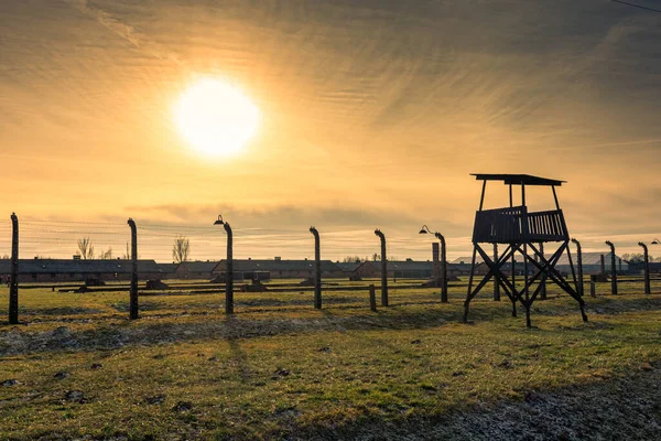 Auschwitz Birkenau Poland Hazi Ran 2022 Günbatımında Auschwitz Birkenau Nazi — Stok fotoğraf