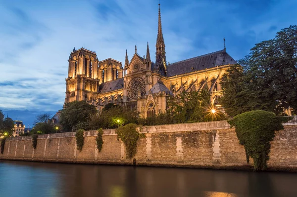 Cathédrale Notre Dame Illuminée Heure Bleue Paris — Photo