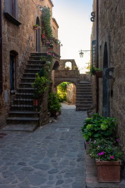 Civita di Bagnoregio 'nun güzel tarihi merkezi. Lazio, İtalya