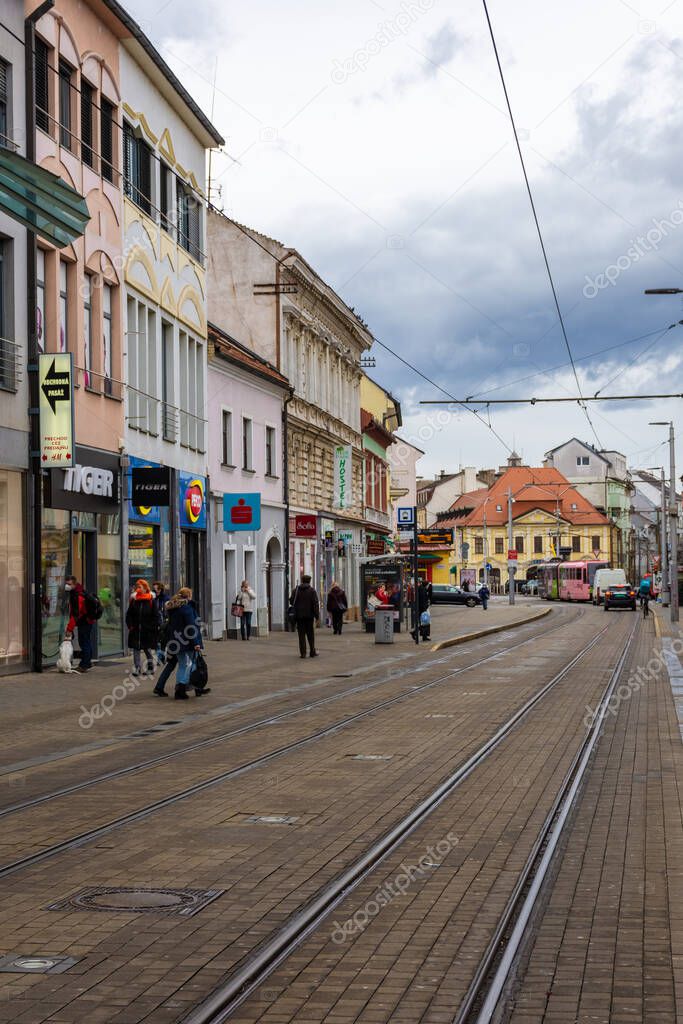 BRATISLAVA, SLOVAKIA, 21 FEBRUARY 2022: Tramline in the historic center