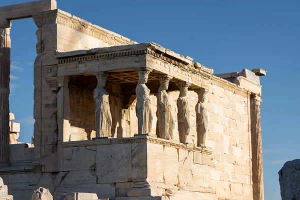 Les Caryatides Statues Féminines Dans Acropole Athènes Grèce — Photo