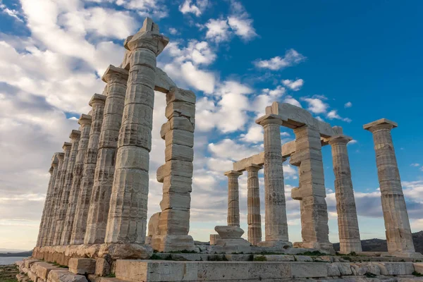 Tempio Poseidone Capo Sounion Tramonto Sul Mar Egeo Grecia — Foto Stock