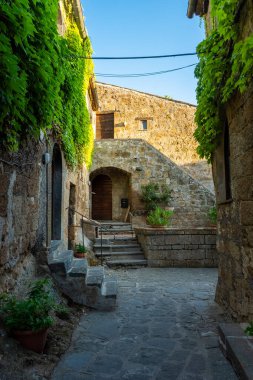 Civita di Bagnoregio 'nun güzel tarihi merkezi. Lazio, İtalya