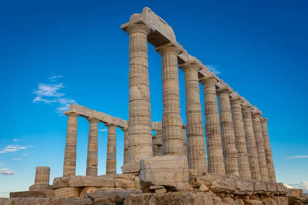 Tempio Poseidone Capo Sounion Tramonto Sul Mar Egeo Grecia — Foto Stock