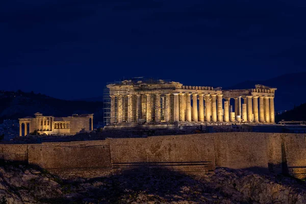 Bela Vista Noturna Partenon Acrópole Atenas Grécia — Fotografia de Stock