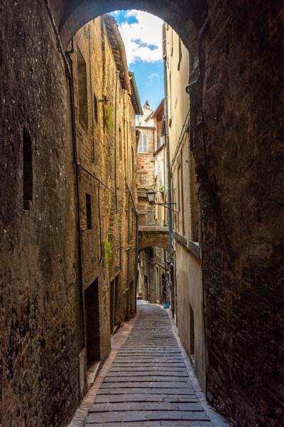 Medieval street in Perugia historic center, Umbria, Italy