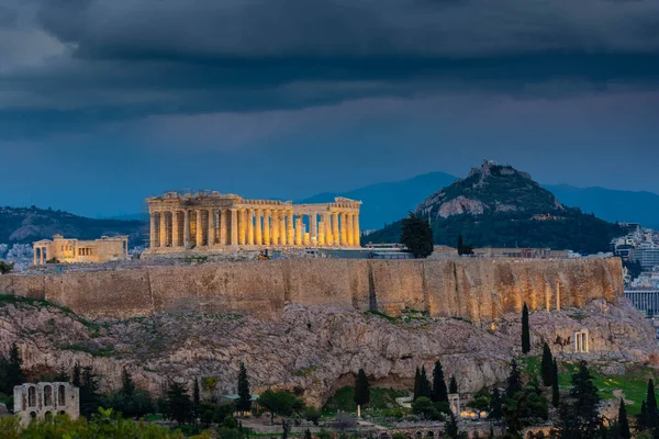 Bela Vista Noturna Partenon Acrópole Atenas Grécia — Fotografia de Stock