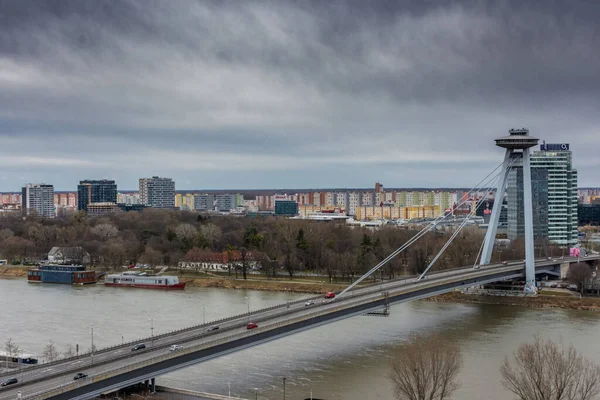 Bratysława Słowacja Luty 2022 Most Ufo Bratysławie — Zdjęcie stockowe