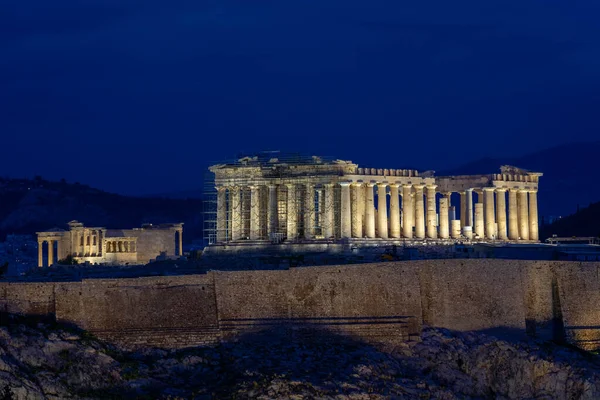 Bela Vista Noturna Partenon Acrópole Atenas Grécia — Fotografia de Stock