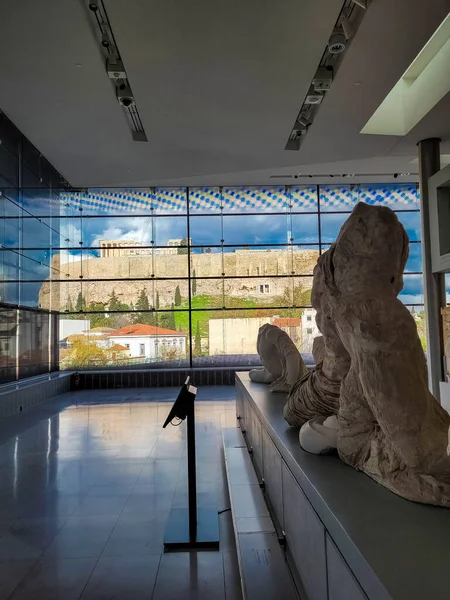 Atény Řecko Prosince 2021 Interiér Moderního Muzea Acropolis Starořeckými Nálezy — Stock fotografie