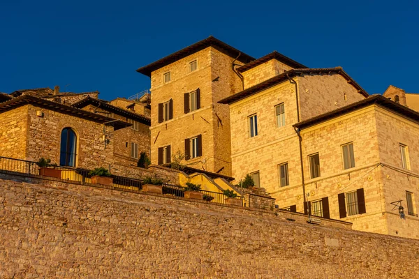 Tramonto Sulle Case Storiche Del Centro Storico Assisi Umbria Italia — Foto Stock